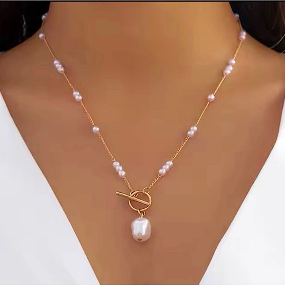 New Gold and Pearl Strand Nugget Necklace